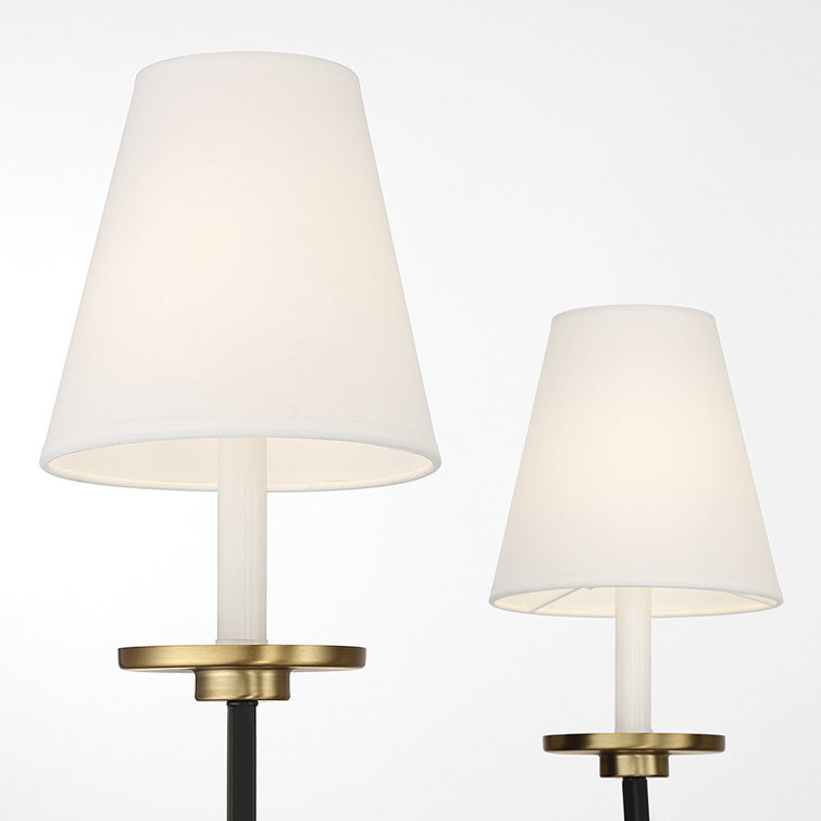 Black and Brushed Brass 6-Light Candle Chandelier with White Shades