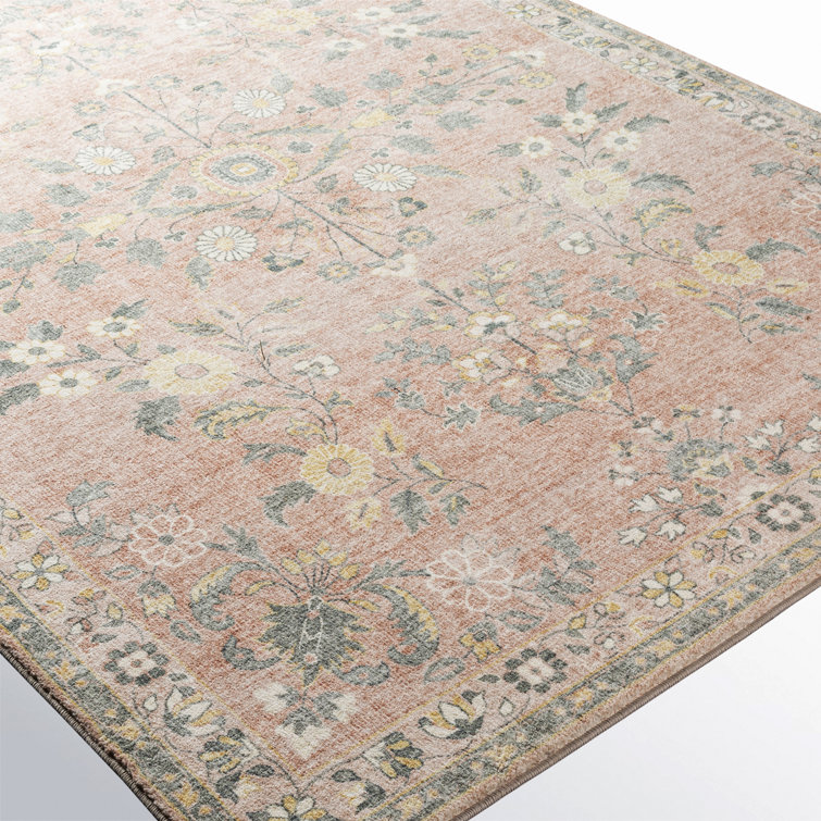 Berger Coral Floral Synthetic Rectangular Area Rug