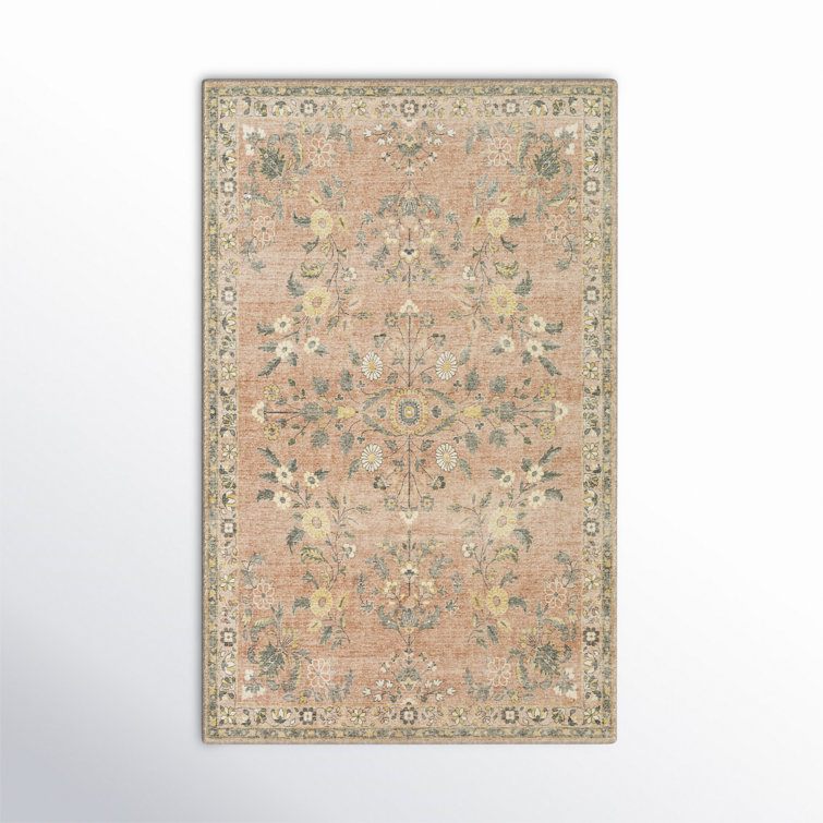 Berger Coral Floral Synthetic Rectangular Area Rug