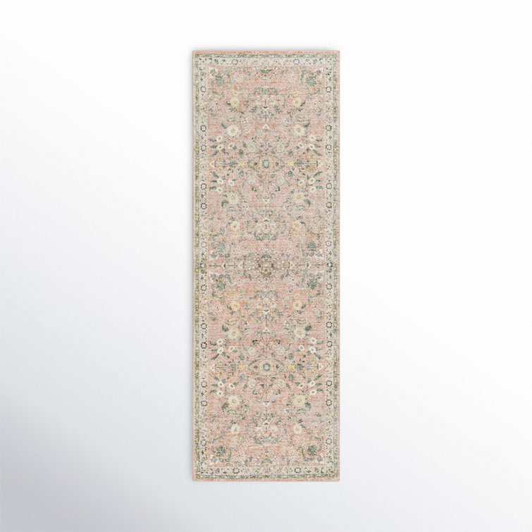 Gray and Pink Oriental Synthetic Easy Care Rug