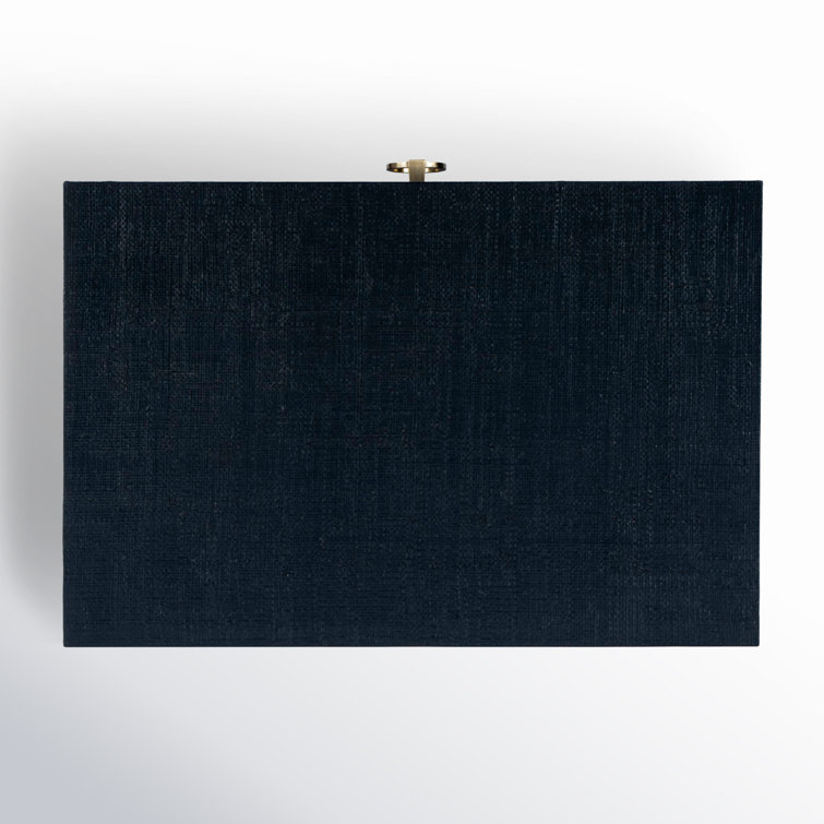 Navy Blue Raffia 1-Drawer Nightstand with Brass Pull