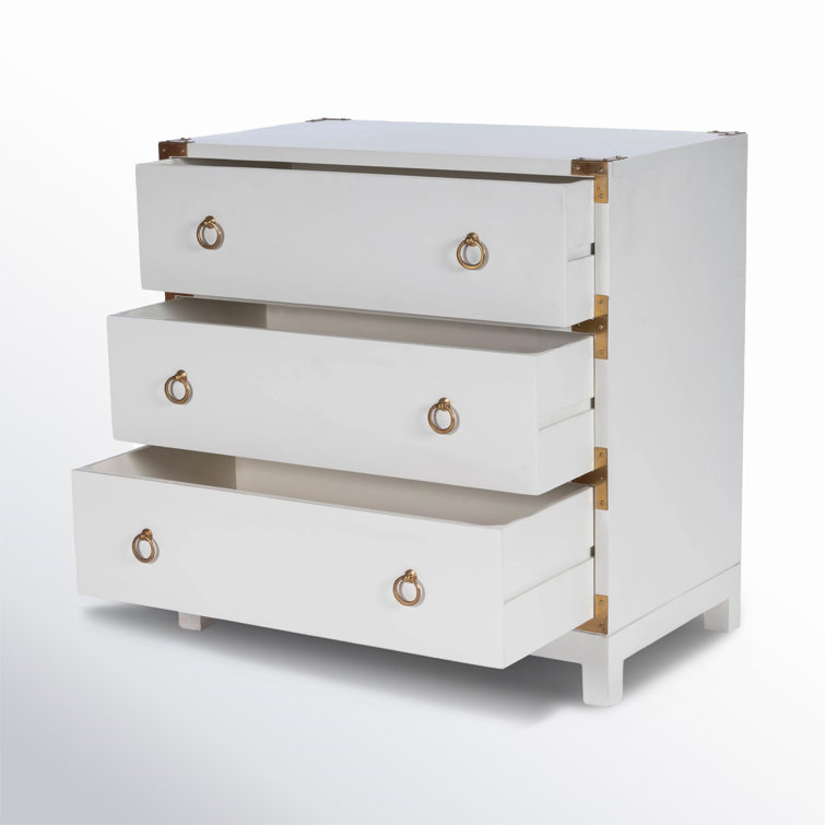 Transitional Glossy White Mango Wood 3-Drawer Dresser