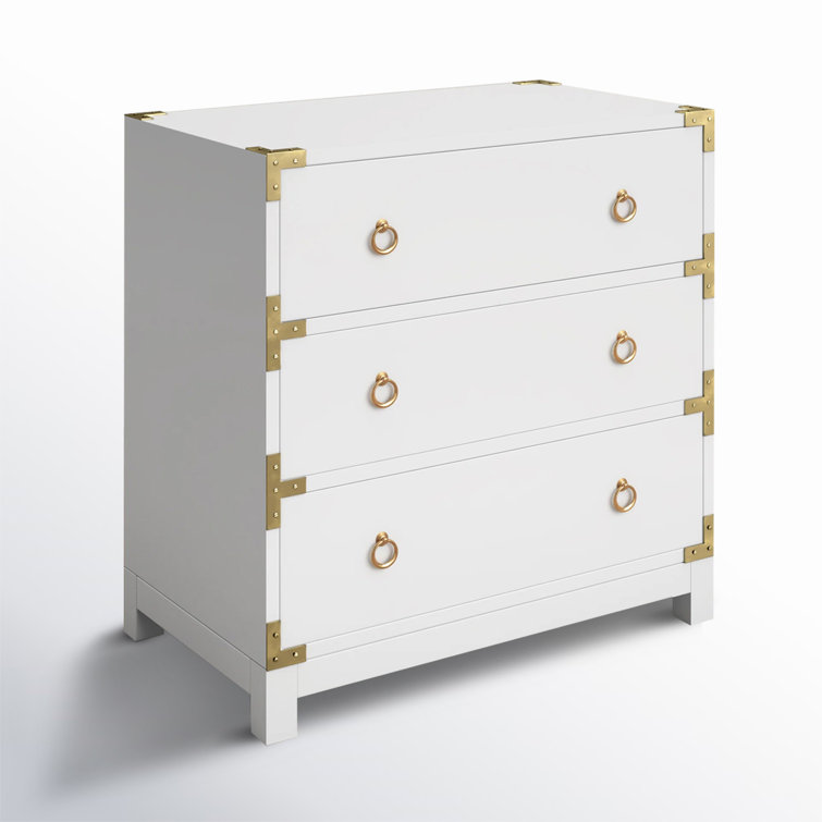 Transitional Glossy White Mango Wood 3-Drawer Dresser