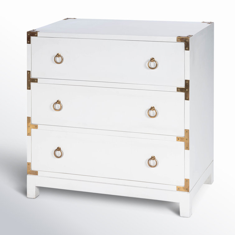 Transitional Glossy White Mango Wood 3-Drawer Dresser