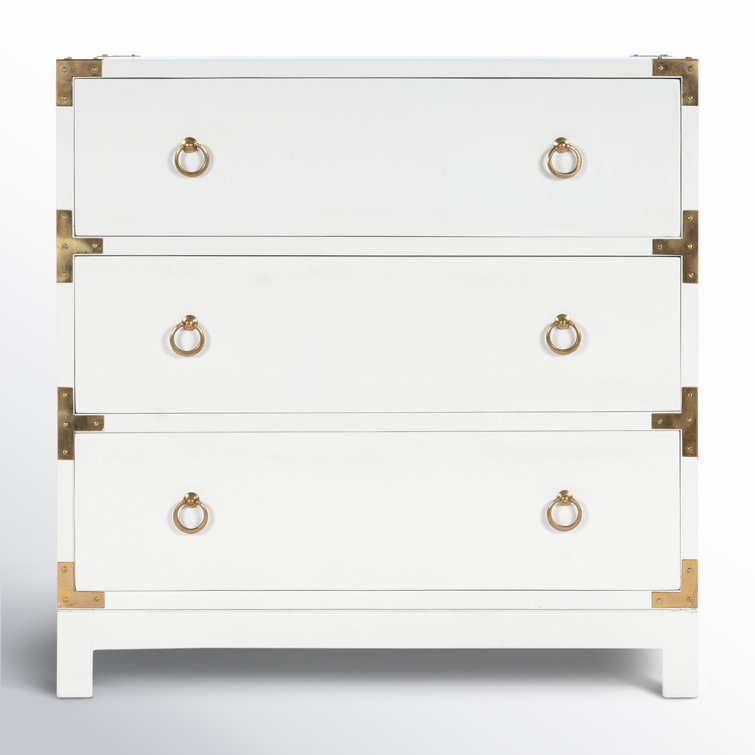 Transitional Glossy White Mango Wood 3-Drawer Dresser