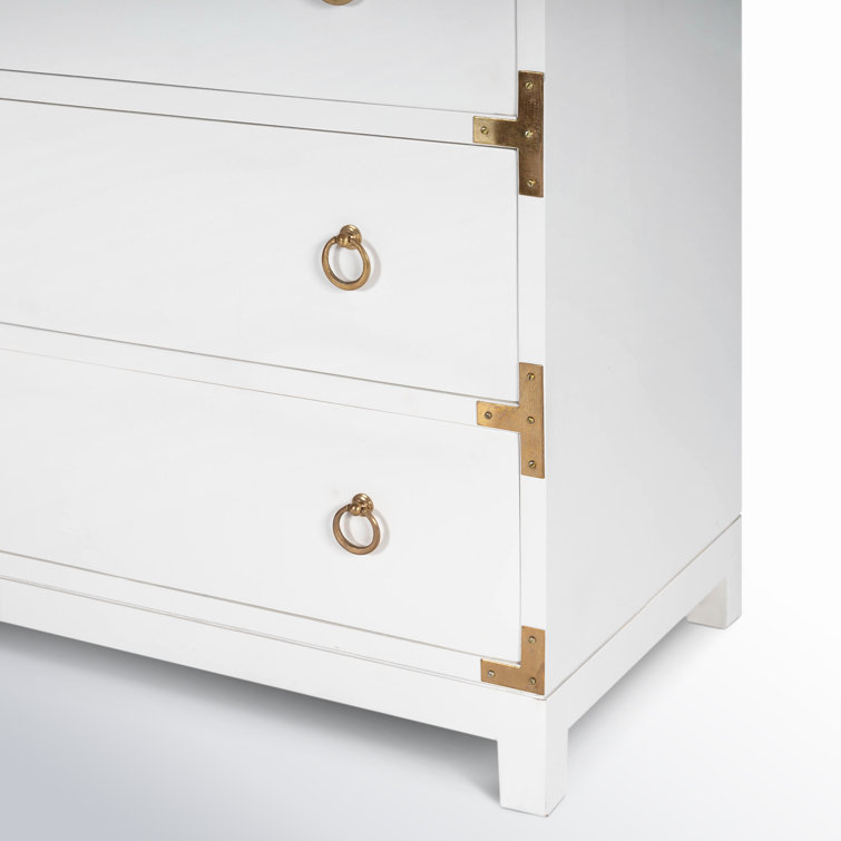 Transitional Glossy White Mango Wood 3-Drawer Dresser