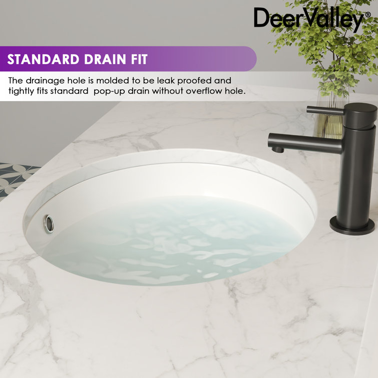 White Ceramic Oval Undermount Bathroom Sink with Overflow