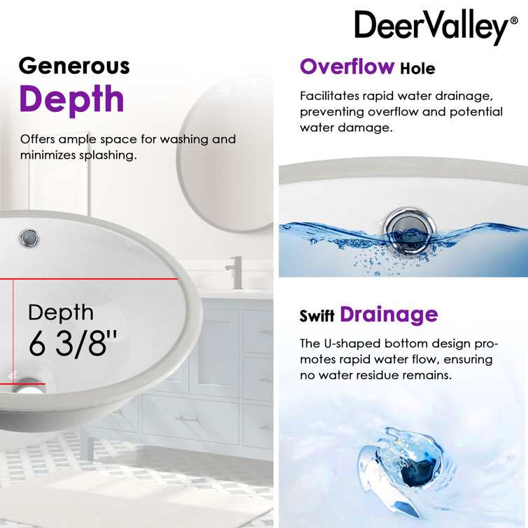 White Ceramic Oval Undermount Bathroom Sink with Overflow