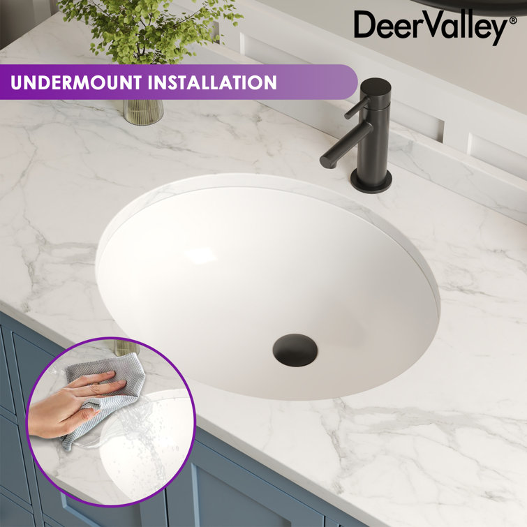 White Ceramic Oval Undermount Bathroom Sink with Overflow