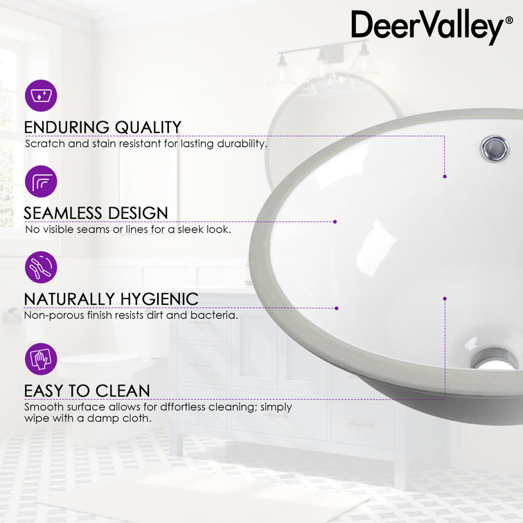 White Ceramic Oval Undermount Bathroom Sink with Overflow