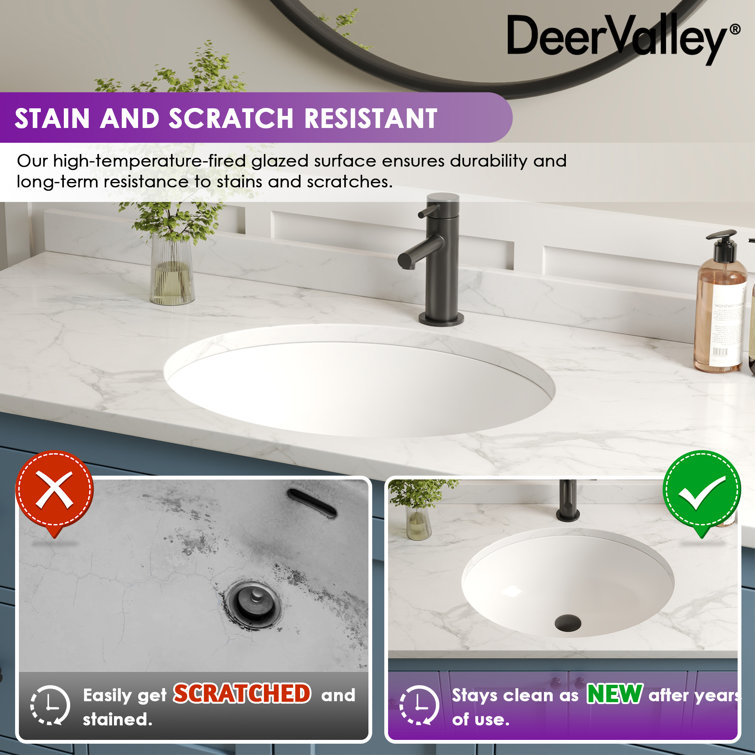 White Ceramic Oval Undermount Bathroom Sink with Overflow