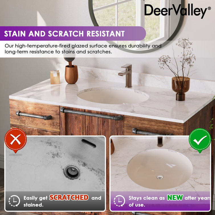Beige Ceramic 18" Oval Undermount Bathroom Sink