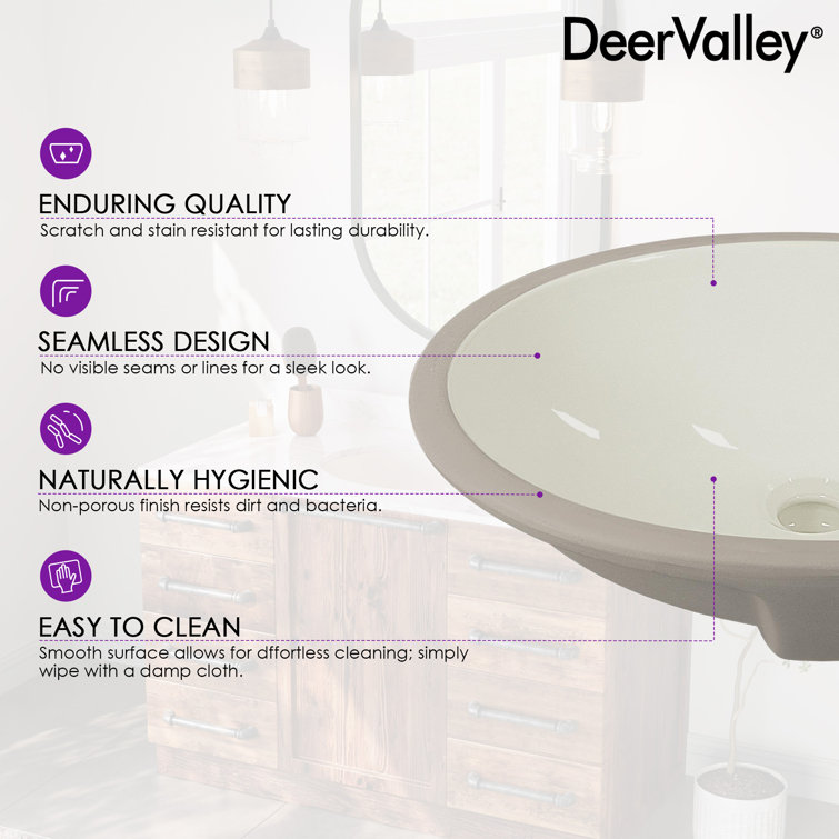 Beige Ceramic 18" Oval Undermount Bathroom Sink