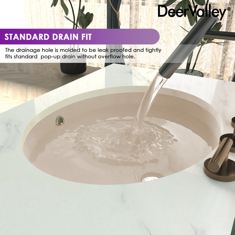 Beige Ceramic 18" Oval Undermount Bathroom Sink