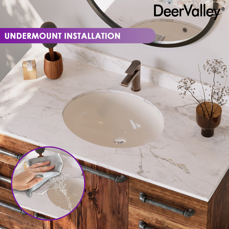 Beige Ceramic 18" Oval Undermount Bathroom Sink