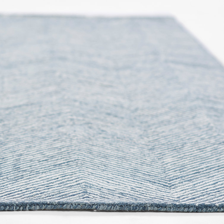 Modern Handmade Denim Blue Wool Rectangular Rug 2' x 3'