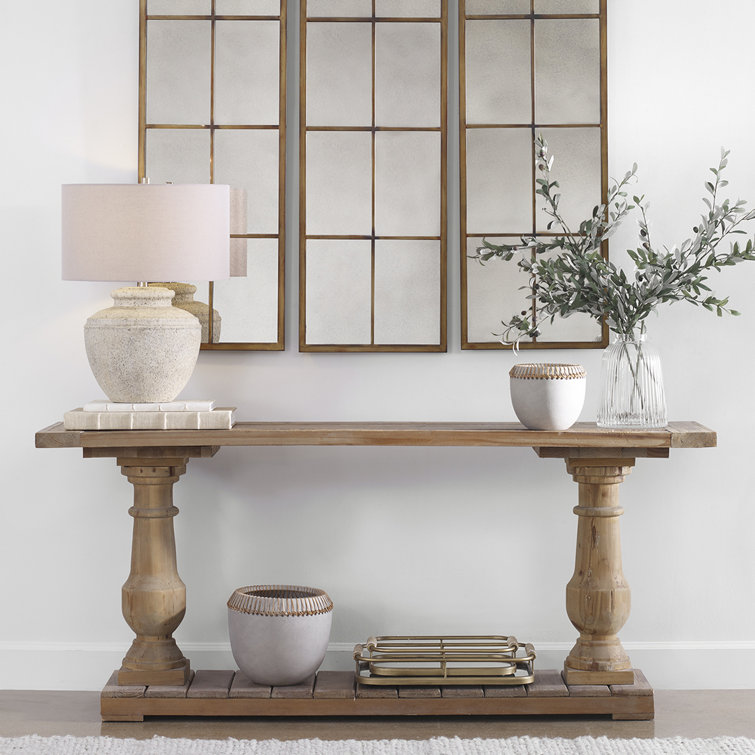 Stony Gray Wash 71'' Salvaged Fir Lumber Console Table with Storage