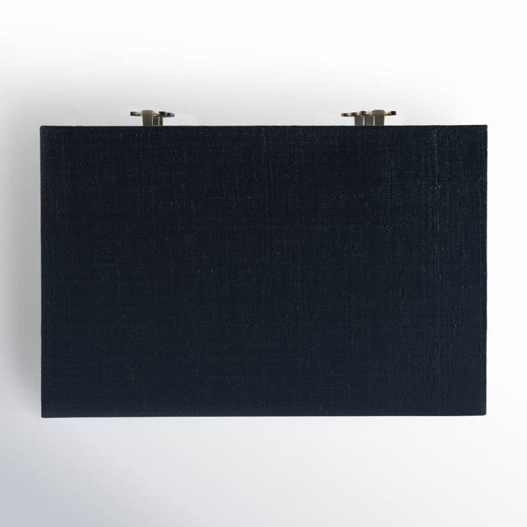 Navy Oak Raffia 3-Drawer Nightstand with Brass Pulls