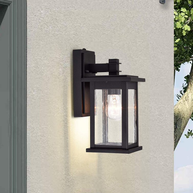 Matte Black Dimmable Lantern Sconce with Seedy Glass