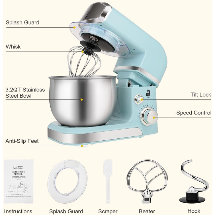 Blue 3.2Qt Stainless Steel Stand Mixer with Variable Speed