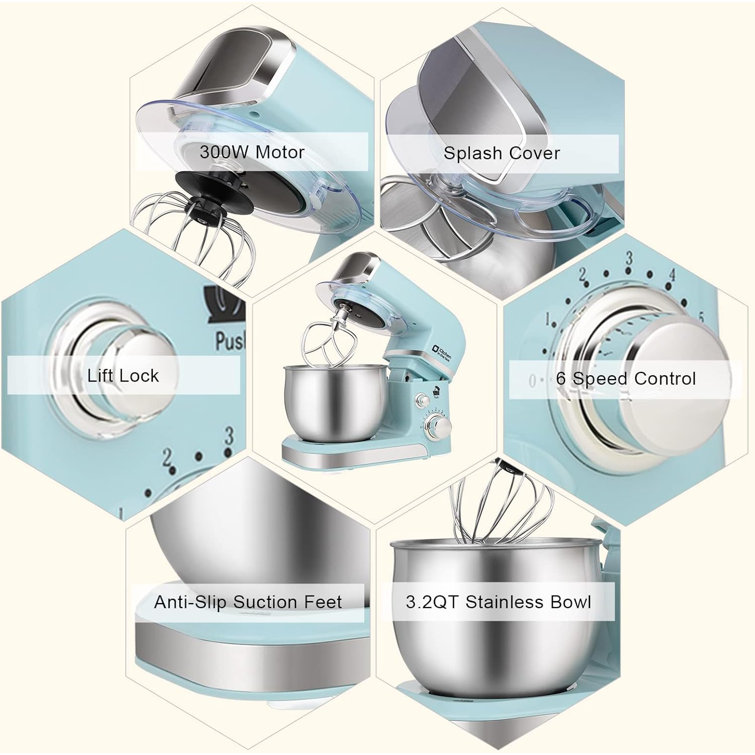 Blue 3.2Qt Stainless Steel Stand Mixer with Variable Speed