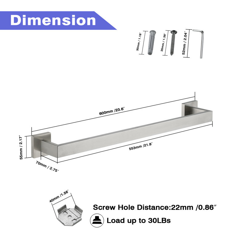 24'' Brushed Nickel Stainless Steel Wall Mounted Towel Bar
