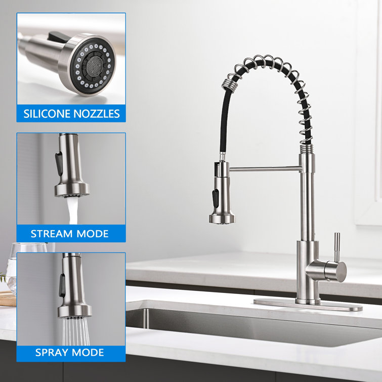 Stainless Steel Pull-Down Kitchen Faucet with Soap Dispenser