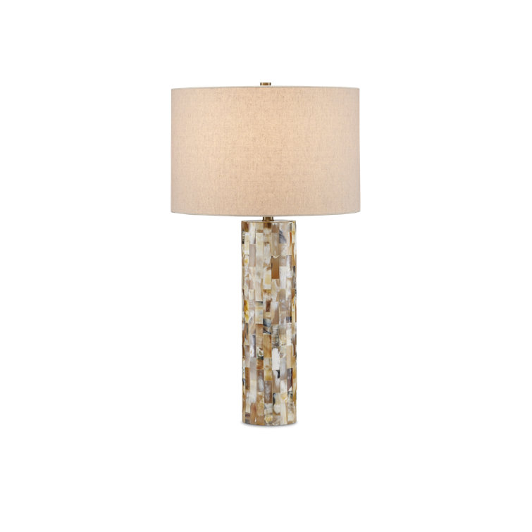 Beige Linen and Natural Horn Inlay Table Lamp