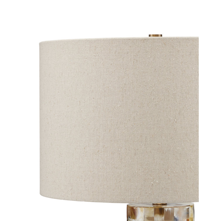 Beige Linen and Natural Horn Inlay Table Lamp