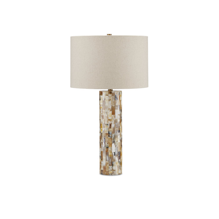 Beige Linen and Natural Horn Inlay Table Lamp