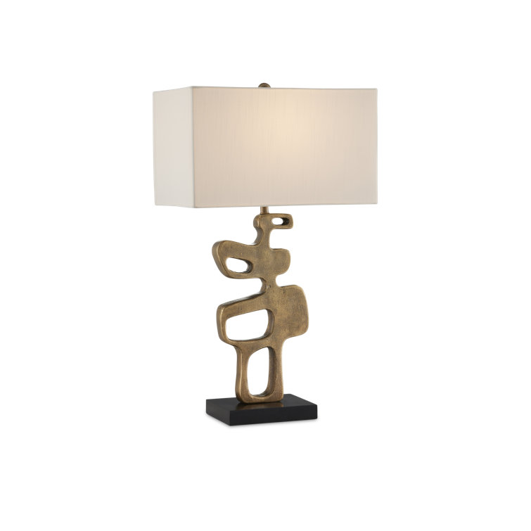 Antique Brass Mid-Century Modern Table Lamp with Off-White Shade