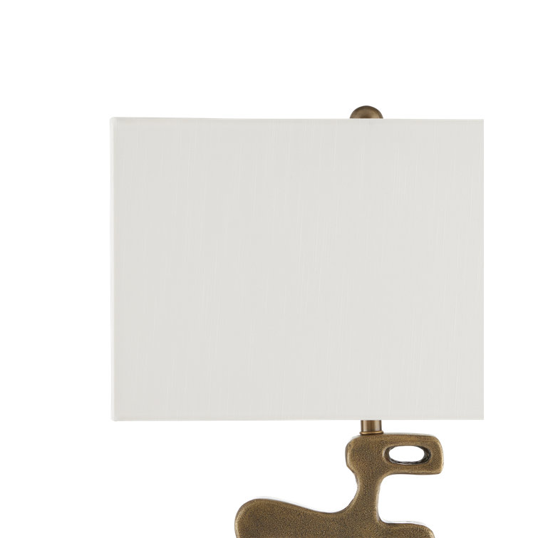 Antique Brass Mid-Century Modern Table Lamp with Off-White Shade