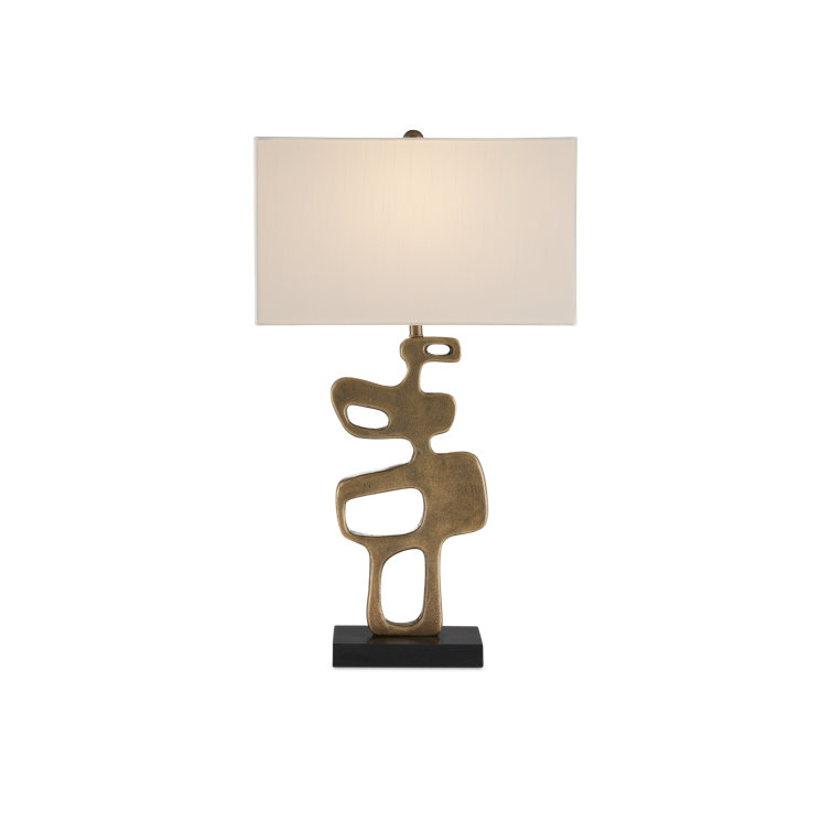Antique Brass Mid-Century Modern Table Lamp with Off-White Shade