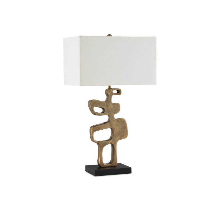 Antique Brass Mid-Century Modern Table Lamp with Off-White Shade