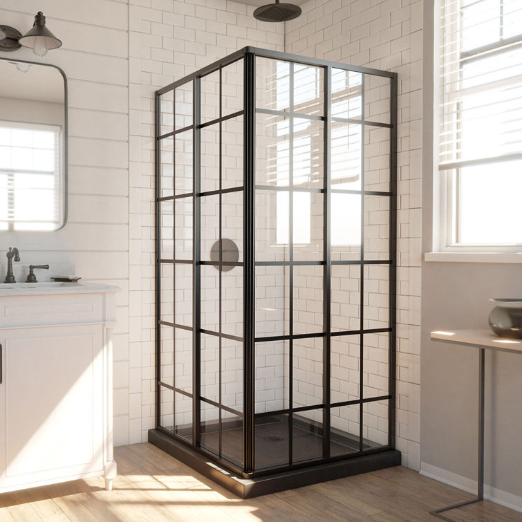French Corner 36" Black Framed Sliding Shower Enclosure