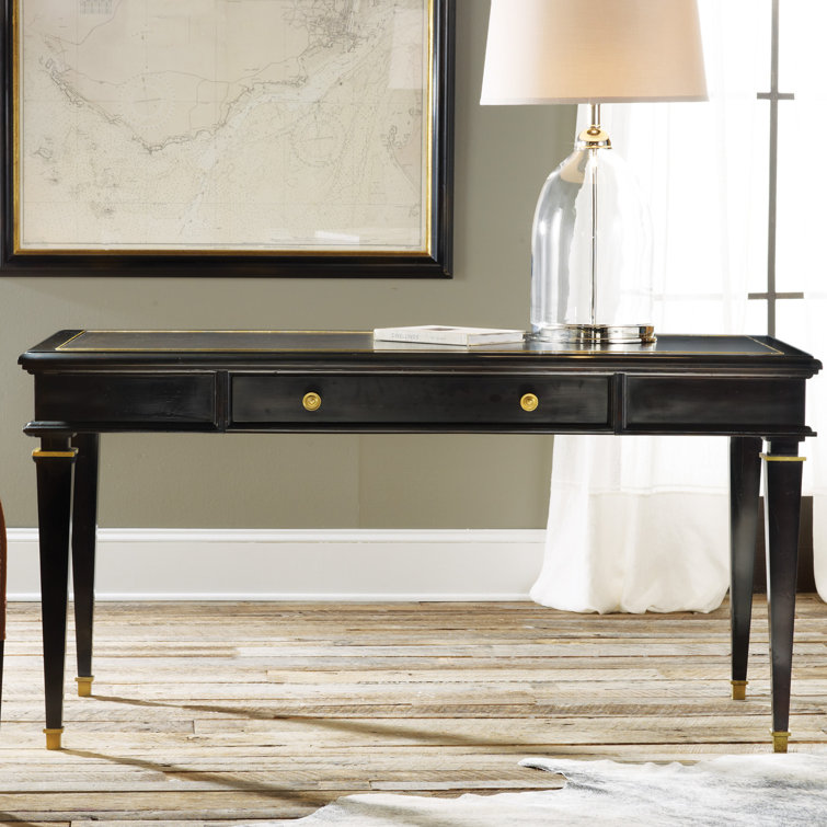 Black Writing Desk with Leather Inset and Brass Details