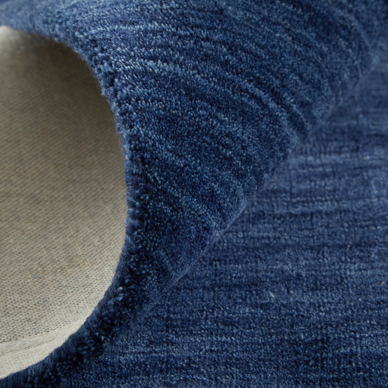 Handmade Round Blue Wool Stain-Resistant Rug