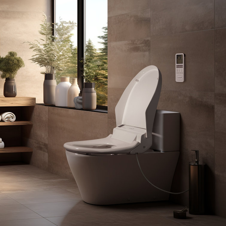 White Elongated Electric Bidet Toilet Seat with Remote Control