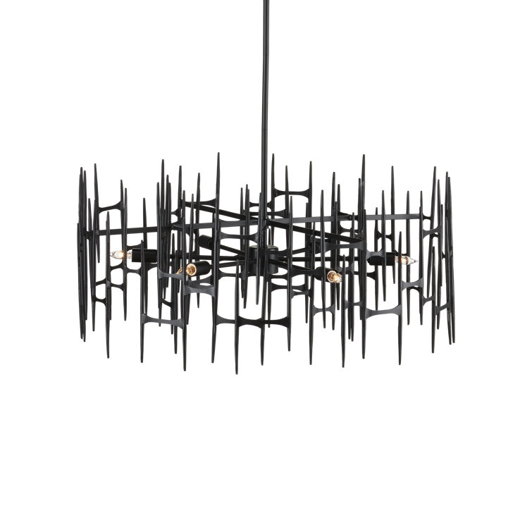 Satin Black Wrought Iron 31" 6-Light Chandelier