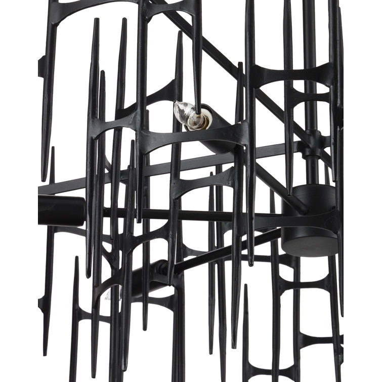 Satin Black Wrought Iron 31" 6-Light Chandelier