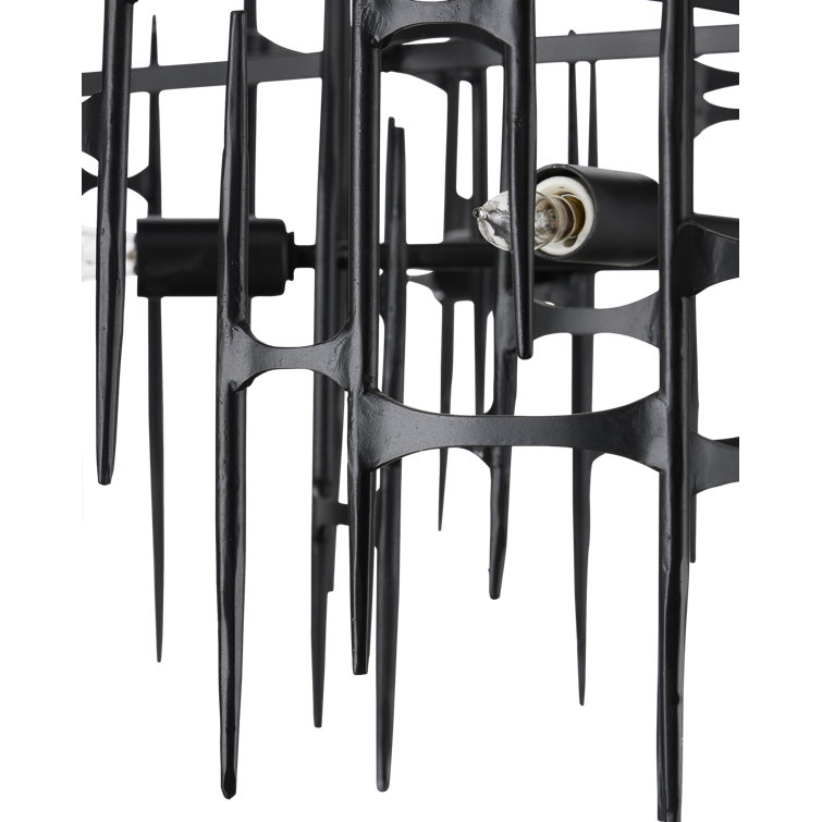 Satin Black Wrought Iron 31" 6-Light Chandelier