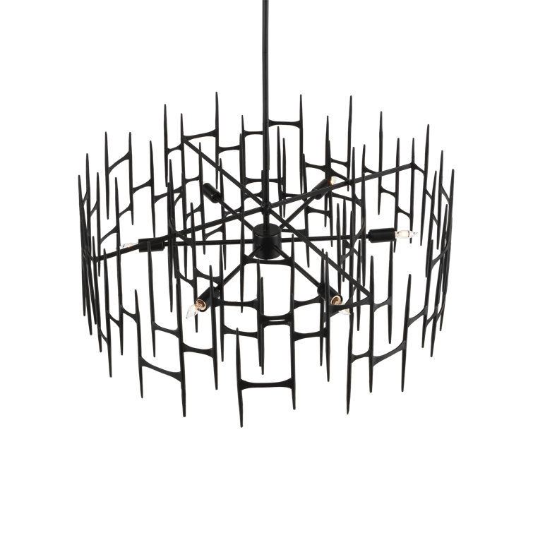 Satin Black Wrought Iron 31" 6-Light Chandelier