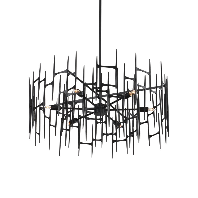 Satin Black Wrought Iron 31" 6-Light Chandelier