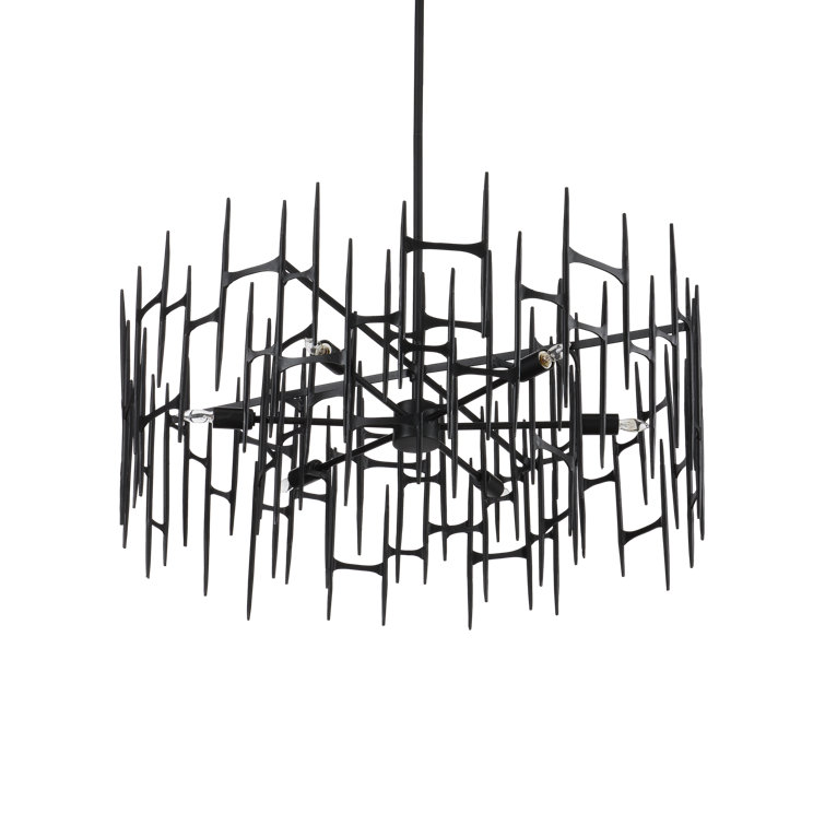 Satin Black Wrought Iron 31" 6-Light Chandelier