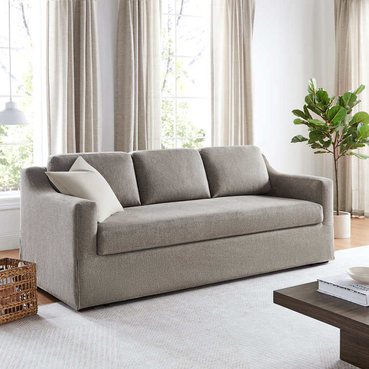 Beige Linen Queen Sleeper Sofa with Recessed Arms