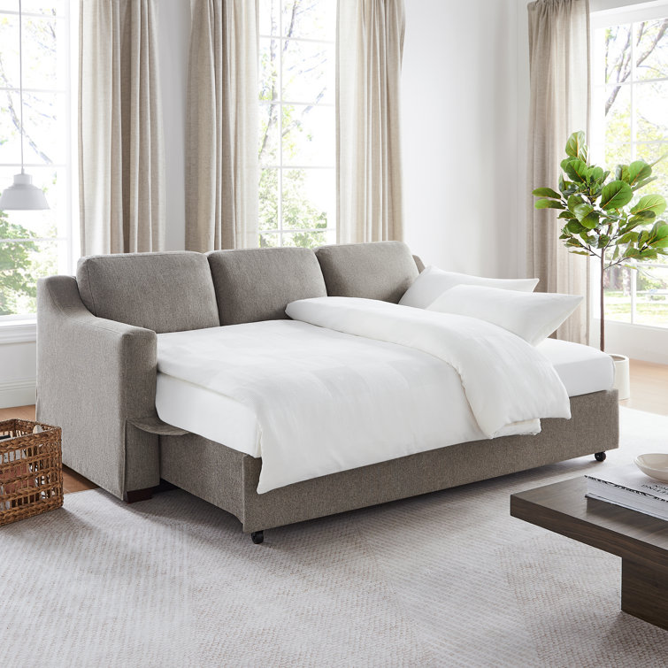 Beige Linen Queen Sleeper Sofa with Recessed Arms