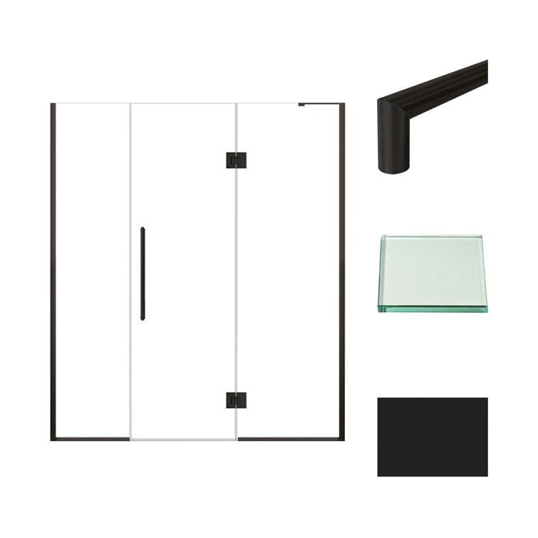 Matte Black Frameless Hinged Shower Door with Clear Glass, 69" x 76"