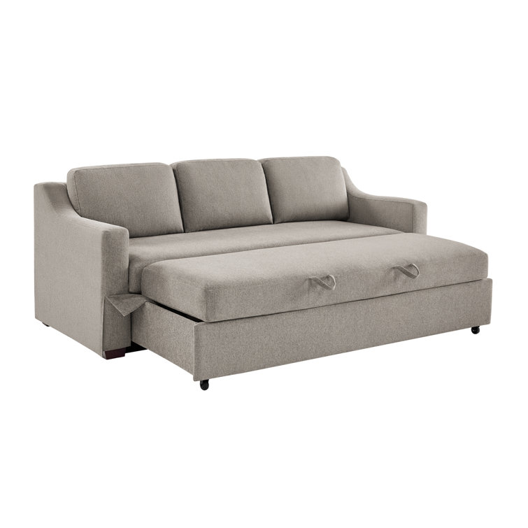 Beige Linen Queen Sleeper Sofa with Recessed Arms
