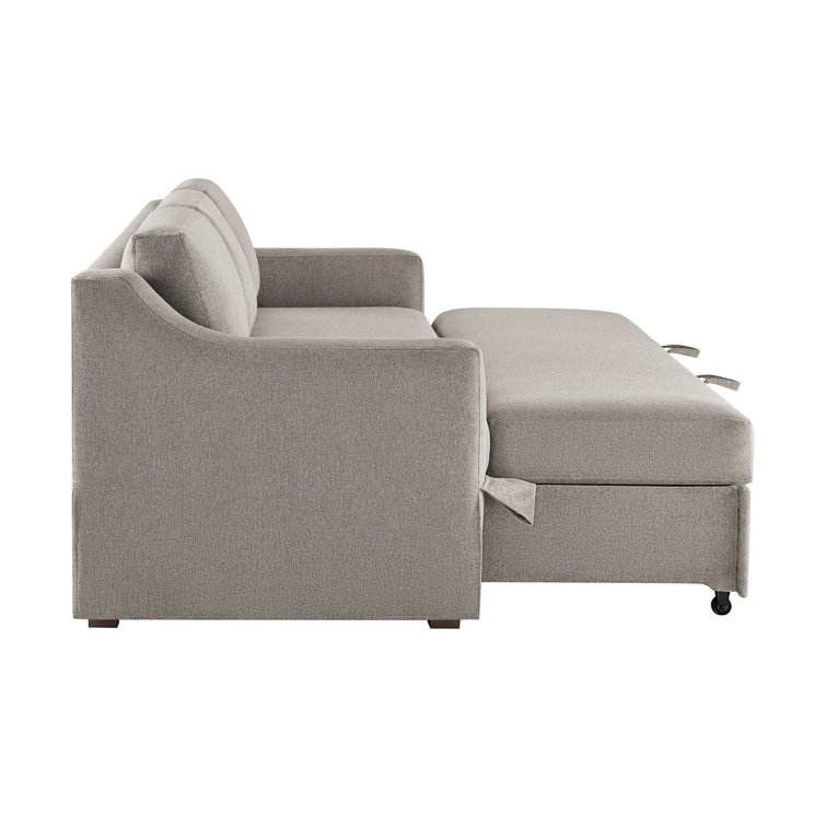 Beige Linen Queen Sleeper Sofa with Recessed Arms