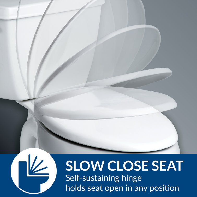 White Elongated Heavy Duty Plastic Toilet Seat with Slow Close